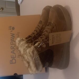 Bearpaw Robin Faux Fur Trim Boot Seal Brown New in Box Size 9